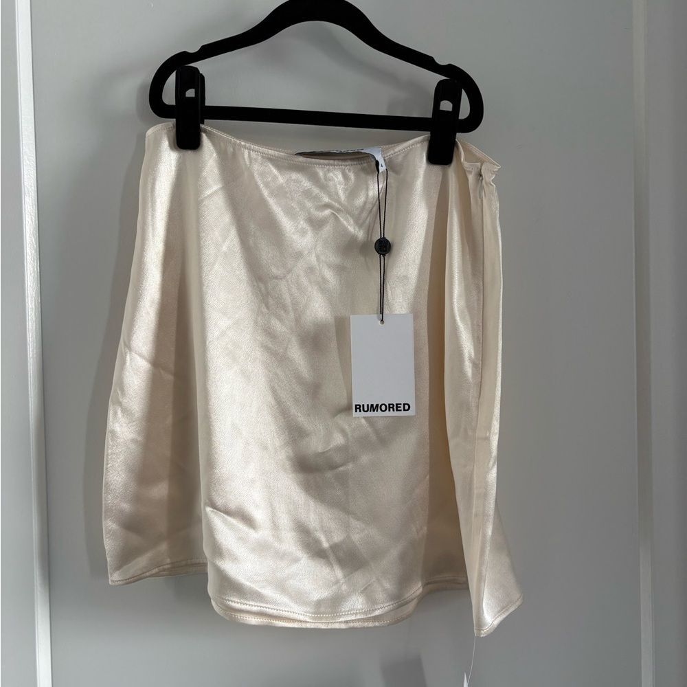 Rumored Satin Ivory Mini Skirt